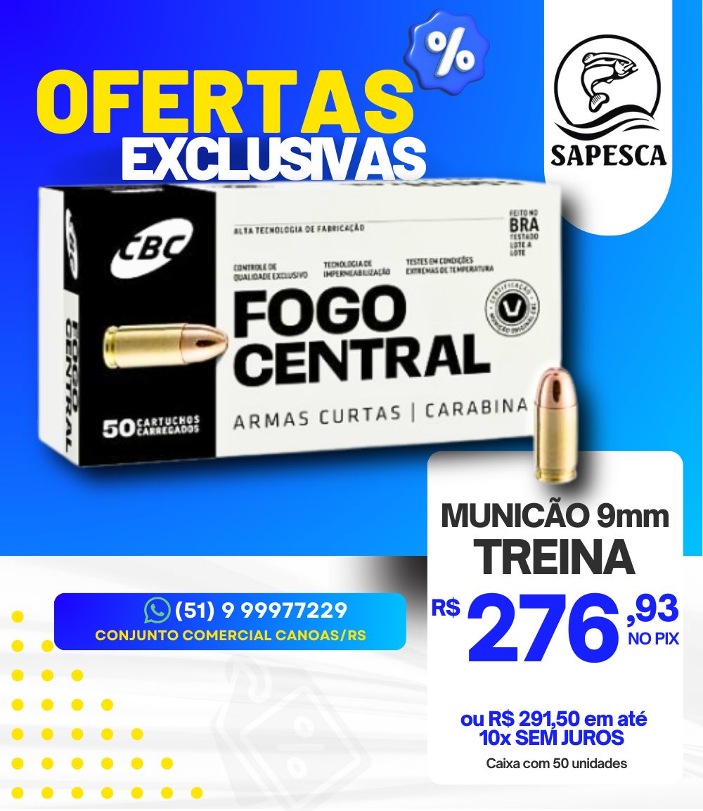 MUNIÇÃO CBC 9MM LUGER TREINA 124 GRAINS - 50 UNIDADES